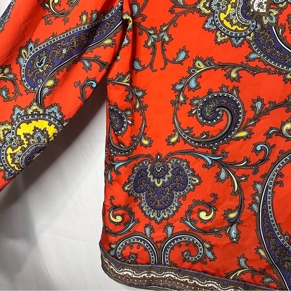 Nicole miller paisley print button down blouse size large orange purple - Picture 6 of 8